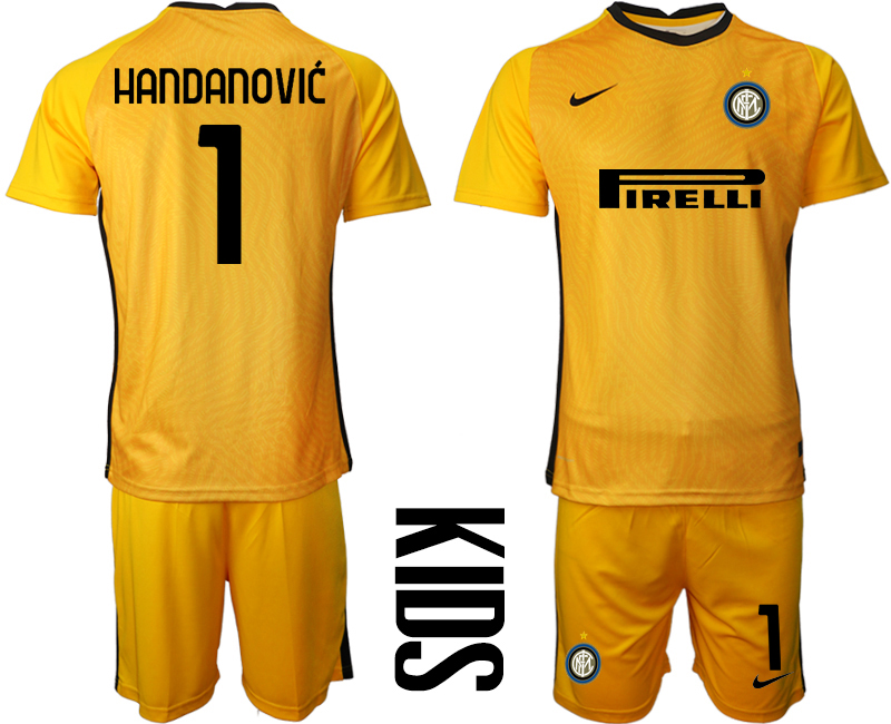 2021 Internazionale yellow goalkeeper youth #1 soccer jerseys